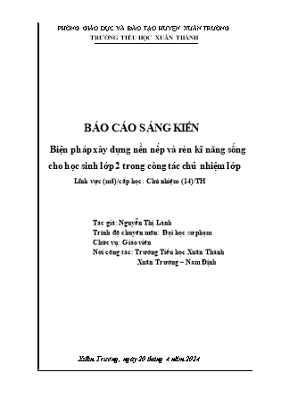 SKKN Biện pháp xây dựng nền nếp và rèn kĩ năng sống cho học sinh Lớp 2 trong công tác chủ nhiệm lớp