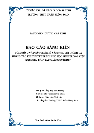 SKKN Bồi dưỡng và phát triển kĩ năng thuyết trình và tương tác khi thuyết trình cho học sinh trong việc đọc hiểu bài “Tác giả Nguyễn Du”