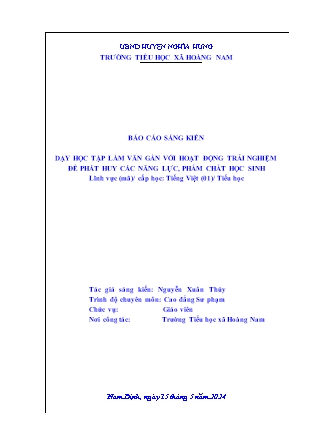 SKKN Dạy học tập làm văn gắn với hoạt động trải nghiệm để phát huy các năng lực, phẩm chất học sinh