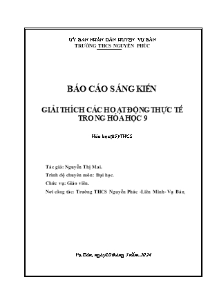 SKKN Giải thích các hiện tượng thực tế trong Hóa học 9