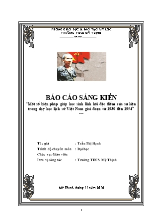 SKKN Một số biện pháp giúp học sinh lĩnh hội đặc điểm của sự kiện trong dạy học lịch sử Việt Nam giai đoạn từ 1930 đến 1954