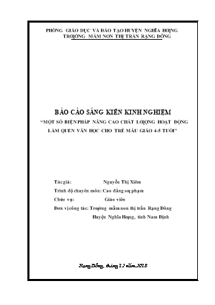 SKKN Một số biện pháp nâng cao chất lượng hoạt động làm quen văn học cho trẻ 4-5 tuổi