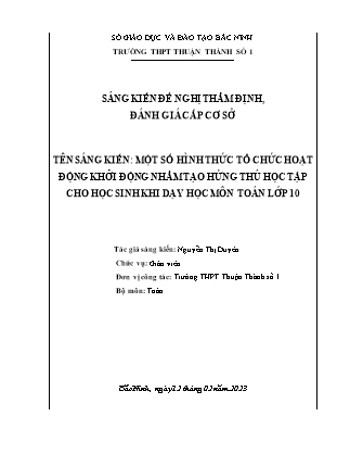 SKKN Một số hình thức tổ chức hoạt động khởi động nhằm tạo hứng thú học tập cho học sinh khi dạy học môn Toán Lớp 10