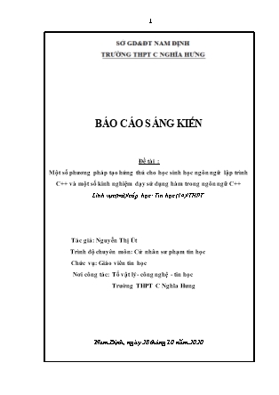 SKKN Một số phương pháp tạo hứng thú cho học sinh học ngôn ngữ lập trình C++ và một số kinh nghiệm dạy sử dụng hàm trong ngôn ngữ C++