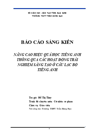 SKKN Nâng cao hiệu quả học Tiếng Anh thông qua các hoạt động trải nghiệm sáng tạo ở câu lạc bộ Tiếng Anh