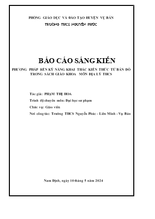 SKKN Phương pháp rèn kỹ năng khai thác kiến thức từ bản đồ trong sách giáo khoa môn Địa lý THCS