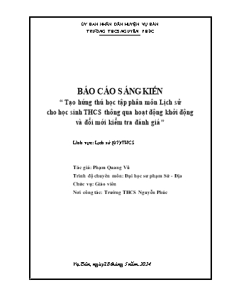 SKKN Tạo hứng thú học tập phân môn Lịch sử cho học sinh THCS thông qua hoạt động khởi động và đổi mới kiểm tra đánh giá