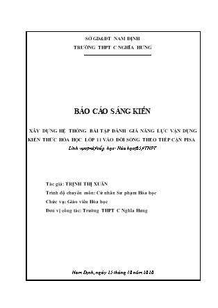SKKN Xây dựng hệ thống bài tập đánh giá năng lực vận dụng kiến thức Hóa học Lớp 11 vào đời sống theo tiếp cận PISA